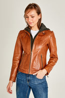 Soho Woman Cognac Leather Jacket | Derimod Soho Woman Cognac Leather Jacket | Derimod