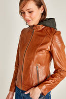 Soho Woman Cognac Leather Jacket | Derimod Soho Woman Cognac Leather Jacket | Derimod