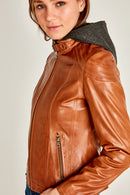 Soho Woman Cognac Leather Jacket | Derimod Soho Woman Cognac Leather Jacket | Derimod