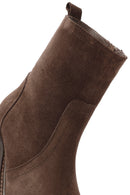 Women's Brown Zippered Suede Leather Boots | Derimod Women's Brown Zippered Suede Leather Boots | Derimod