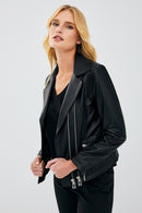 Stefania Women's Black Biker Leather Jacket | Derimod Stefania Women's Black Biker Leather Jacket | Derimod