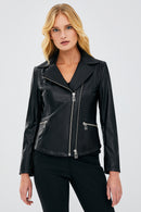 Stefania Women's Black Biker Leather Jacket | Derimod Stefania Women's Black Biker Leather Jacket | Derimod