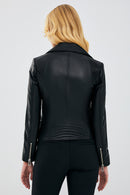 Stefania Women's Black Biker Leather Jacket | Derimod Stefania Women's Black Biker Leather Jacket | Derimod