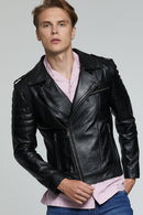 Speedy Men's Black Biker Leather Coat | Derimod Speedy Men's Black Biker Leather Coat | Derimod