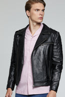Speedy Men's Black Biker Leather Coat | Derimod Speedy Men's Black Biker Leather Coat | Derimod