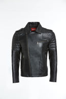 Speedy Men's Black Biker Leather Coat | Derimod Speedy Men's Black Biker Leather Coat | Derimod