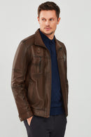 Muller Men's Cognac Leather Jacket | Derimod Muller Men's Cognac Leather Jacket | Derimod