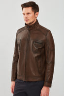 Muller Men's Cognac Leather Jacket | Derimod Muller Men's Cognac Leather Jacket | Derimod