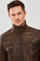 Muller Men's Cognac Leather Jacket | Derimod Muller Men's Cognac Leather Jacket | Derimod
