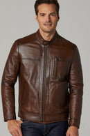 Ford Men's Cognac Leather Jacket | Derimod Ford Men's Cognac Leather Jacket | Derimod