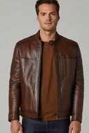 Ford Men's Cognac Leather Jacket | Derimod Ford Men's Cognac Leather Jacket | Derimod