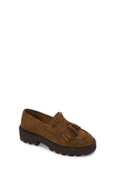 Woman Camel Thick-Soled Tasselled Suede Loafer | Derimod Woman Camel Thick-Soled Tasselled Suede Loafer | Derimod
