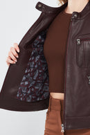 Alison Women's Claret Red Short Leather Jacket | Derimod Alison Women's Claret Red Short Leather Jacket | Derimod