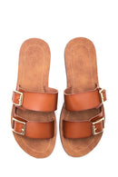 Women's Tan Double Buckle Slippers | Derimod Women's Tan Double Buckle Slippers | Derimod