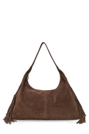 Woman Mink Tassel Suede Shoulder Bag | Derimod Woman Mink Tassel Suede Shoulder Bag | Derimod