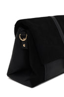 Woman Black Long-Strap Suede Crossbody Bag | Derimod Woman Black Long-Strap Suede Crossbody Bag | Derimod