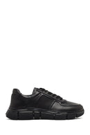 Men's Black Lace-Up Thick-Soled Leather Sneaker | Derimod Men's Black Lace-Up Thick-Soled Leather Sneaker | Derimod
