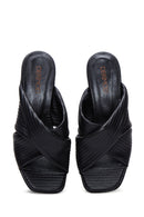 Women's Black Leather Heeled Slippers | Derimod Women's Black Leather Heeled Slippers | Derimod