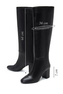 Women's Black Leather Thick Heeled Boots | Derimod Women's Black Leather Thick Heeled Boots | Derimod