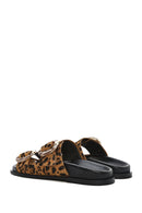 Women's Leopard Double Buckled Suede Leather Slippers | Derimod Women's Leopard Double Buckled Suede Leather Slippers | Derimod