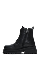 Women's Black Leather Zippered Flat Boots | Derimod Women's Black Leather Zippered Flat Boots | Derimod