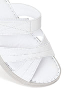 Woman White Wedge-Heel Leather Slipper | Derimod Woman White Wedge-Heel Leather Slipper | Derimod
