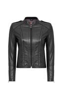 Cherie Women's Black Short Leather Coat | Derimod Cherie Women's Black Short Leather Coat | Derimod