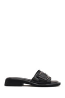 Women's Black Buckle Leather Slippers | Derimod Women's Black Buckle Leather Slippers | Derimod