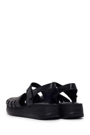 Woman Black Patterned Thick-Soled Leather Comfort Sandal | Derimod Woman Black Patterned Thick-Soled Leather Comfort Sandal | Derimod
