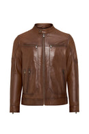 Patrick Men's Brown Judge Collar Leather Jacket | Derimod Patrick Men's Brown Judge Collar Leather Jacket | Derimod