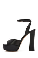 Women's Black Ankle Buckle Platform High Thick Heel Leather Sandals | Derimod Women's Black Ankle Buckle Platform High Thick Heel Leather Sandals | Derimod