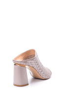 Women's Leather Heel Detailed Heeled Slippers | Derimod Women's Leather Heel Detailed Heeled Slippers | Derimod