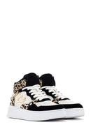 Alberto Guardiani Women's Black White Leopard Leather Thick Sole High Top Sneaker | Derimod Alberto Guardiani Women's Black White Leopard Leather Thick Sole High Top Sneaker | Derimod