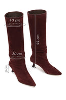 Woman Burgundy Heeled Suede Boot | Derimod Woman Burgundy Heeled Suede Boot | Derimod
