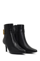 Women's Black Zippered Thin Heeled Boots | Derimod Women's Black Zippered Thin Heeled Boots | Derimod