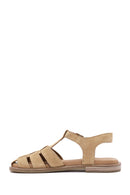 Women's Beige Suede Leather Ankle Buckle Sandals | Derimod Women's Beige Suede Leather Ankle Buckle Sandals | Derimod