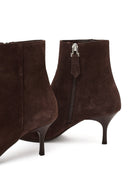 Woman Brown Zip Closure Thin-Heeled Suede Boots | Derimod Woman Brown Zip Closure Thin-Heeled Suede Boots | Derimod