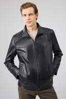 Alfred Men's Black Leather Jacket | Derimod Alfred Men's Black Leather Jacket | Derimod