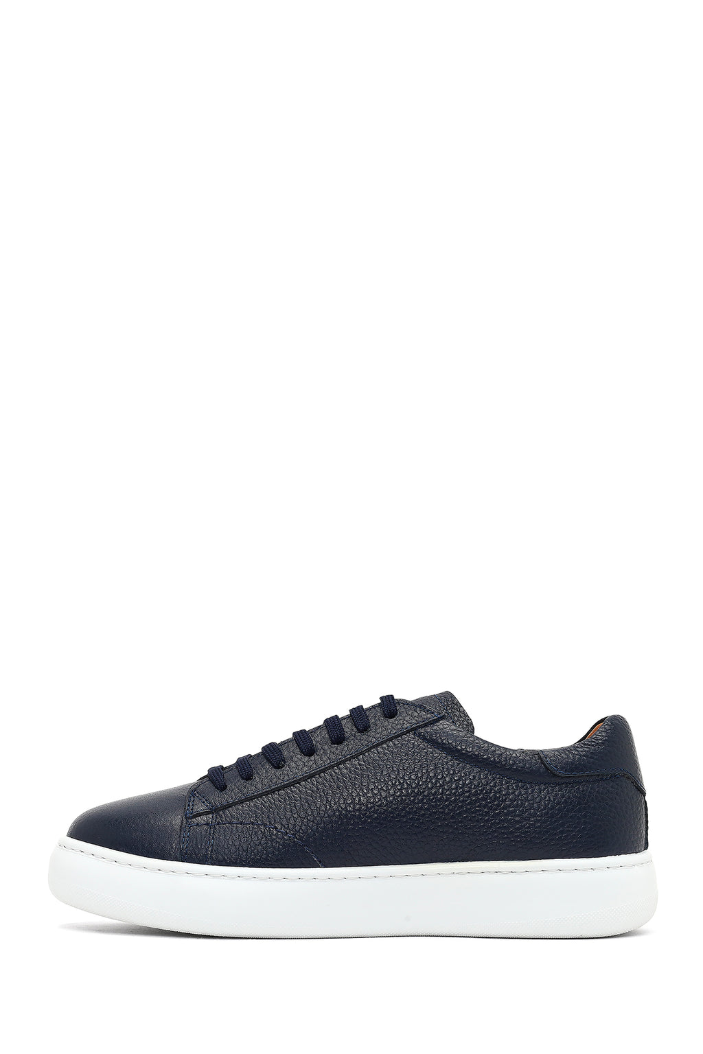 Erkek Lacivert Bağcıklı Kalın Tabanlı Deri Sneaker