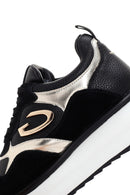 Alberto Guardiani Women's Black Gold Louise Thick Sole Leather Sneaker | Derimod Alberto Guardiani Women's Black Gold Louise Thick Sole Leather Sneaker | Derimod