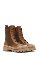 Women's Tan Zippered Leather Boots | Derimod Women's Tan Zippered Leather Boots | Derimod