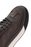 Men's Grey Lace-Up Thick-Soled Nubuck Leather Sneakers | Derimod Men's Grey Lace-Up Thick-Soled Nubuck Leather Sneakers | Derimod