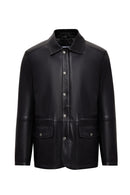 Salah Men's Black Shirt Collar Leather Jacket | Derimod Salah Men's Black Shirt Collar Leather Jacket | Derimod