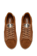 Woman Tan Lace-Up Suede Leather Sneaker | Derimod Woman Tan Lace-Up Suede Leather Sneaker | Derimod