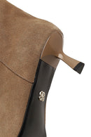 Women's Beige Thin Heeled Suede Leather Boot | Derimod Women's Beige Thin Heeled Suede Leather Boot | Derimod