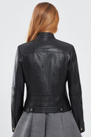 Vicky Women's Black Short Leather Jacket | Derimod Vicky Women's Black Short Leather Jacket | Derimod