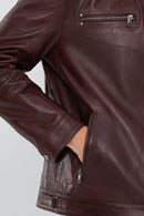 Maxim Men's Claret Red Leather Jacket | Derimod Maxim Men's Claret Red Leather Jacket | Derimod