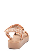 Kadın Taba Desenli Düz Sandalet | Derimod Kadın Taba Desenli Düz Sandalet | Derimod