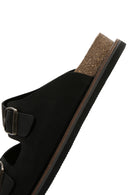 Men's Black Buckled Nubuck Leather Slippers | Derimod Men's Black Buckled Nubuck Leather Slippers | Derimod
