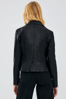Kiara Women's Black Slim-Fit Biker Leather Jacket | Derimod Kiara Women's Black Slim-Fit Biker Leather Jacket | Derimod